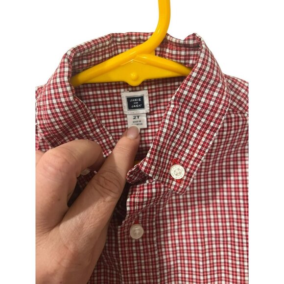 Janie & Jack Red & White Checkered Boys Button-Up Long Sleeve Shirt Size 2T - Picture 2 of 6